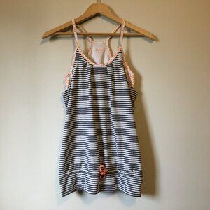 Hyba Grey & White Striped Racerback Tank Top With Built In Bra